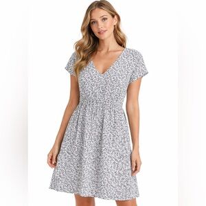 Boden Fit & Flare Dress US 14R UK 18R V Neck Modal Cotton Floral